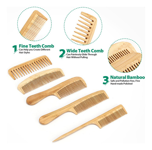 Set De Peines Souxmux De Bambú Natural Antiestático Para Muj
