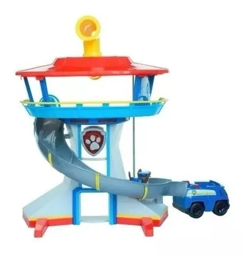 Paw Patrol Juego de torre de vigilancia con lanzador de autos de juguete, 2  figuras de acción de Chase, crucero de policía de Chase y accesorios