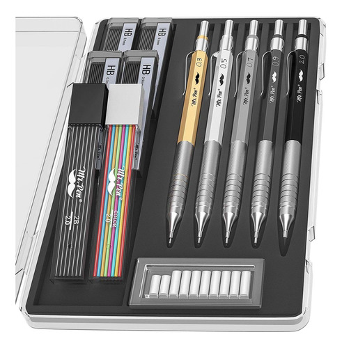 Metal Mechanical Pencil Set With Leads And Eraser Refil...