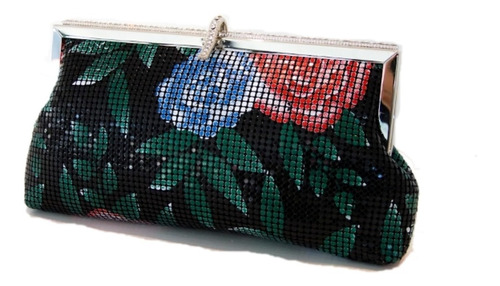 Clutch Cartera Malla Estampada Pellizco Strass Importadas