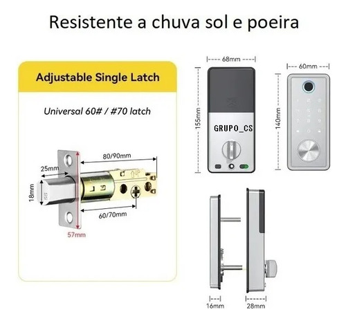 Fechadura Digital Wifi Sem Maçaneta Prova D'agua Prata Luxo