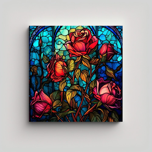 Arte De Pared Decorativo Stained Glass Roses 20x20cm Flores