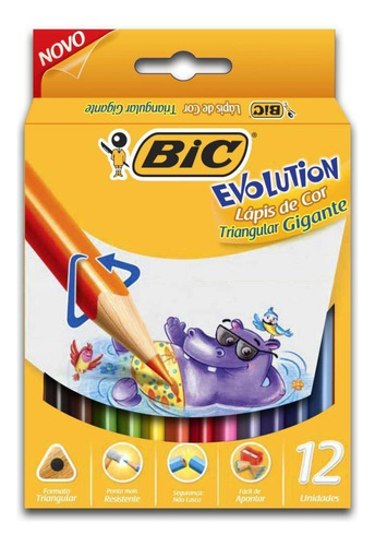 Lápis De Cor Jumbo Evolution Triangular 12 Cores 6un - Bic