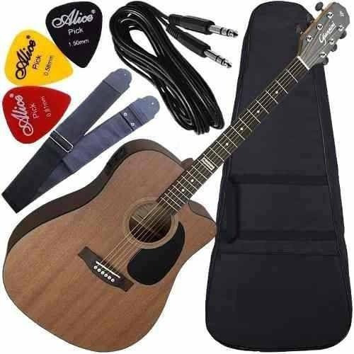 Kit Violão Giannini Folk Eletroacústico Walnut Satin Gf1d Ws