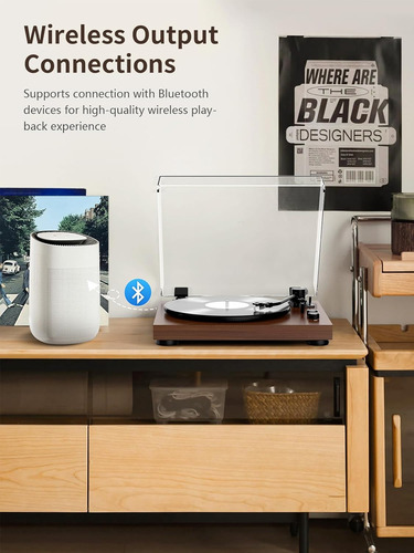 Toca-discos Vintage, Bluetooth, 2 Velocidades, Saída Rca