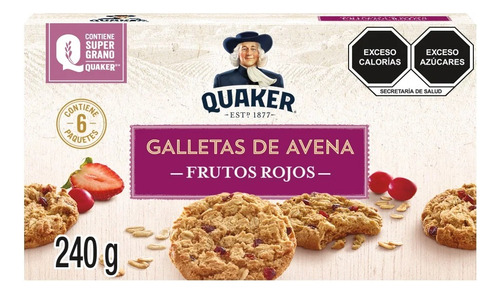 3 Pzs Quaker Galleta De Avena Frutos Rojos 240gr