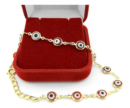 Pulseira Feminina Olho Grego 6mm Folheada Ouro Pl335 16/18cm