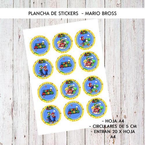 Plancha De Stickers Personalizados - Mario Bross