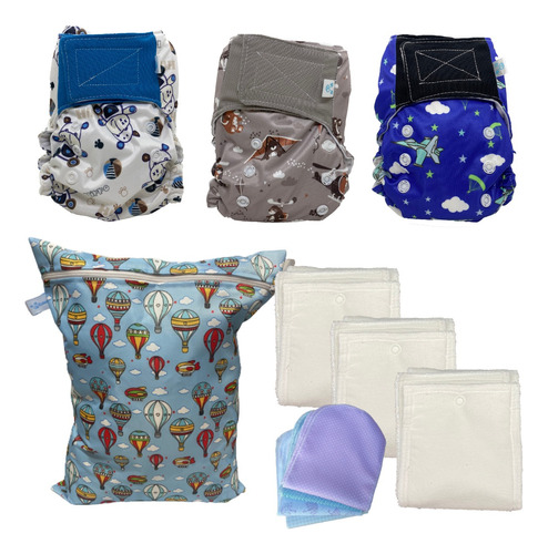 Pack 3 Pañales Ted Ecologicos + Complementos + Wetbag Clover