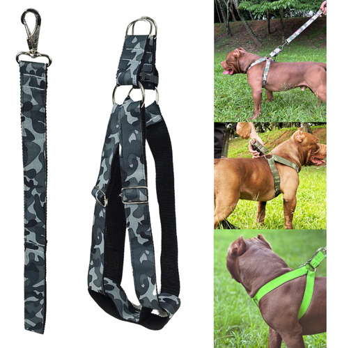 Peitoral Ajustável De Cachorros Cães Medio Grande Resistente Cor Cinza Listas Tamanho Da Coleira G