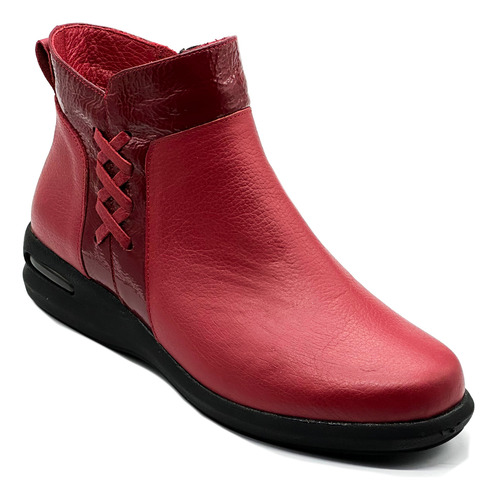 Bota Botineta Cuero Mujer Rojo