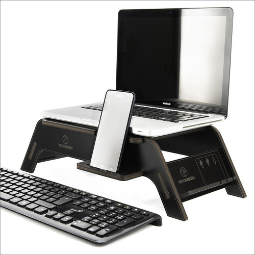 Imagen 7 de 9 de Stand Base Eleva Monitor Pc-notebook Con Porta Celular