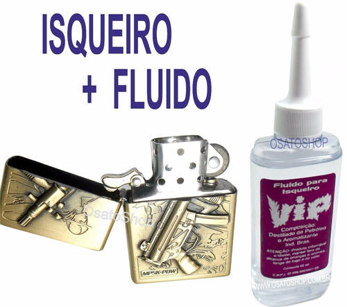 Kit 3 Isqueiro Metal Vintage, Antigo Bronze + Fluido 60ml