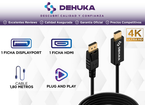 Cable Displayport A Hdmi 1.8 Metros Display Port 4k