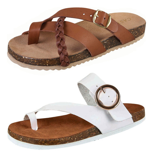 Duo Pack Sandalias Castalia Café Y Blanco Plantilla Cómoda