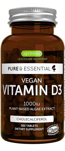Pure &amp; Essential Vitamina D3  Ui, 365 Tabletas, 100% A .