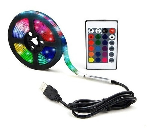 Fita De Led Usb Rgb De 3 Metros Tv Pc Bateria Control