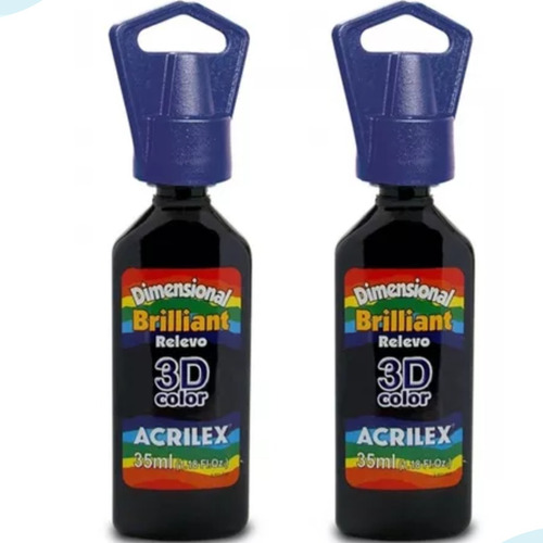 Tinta Dimensional Relevo Acrilex Brilliant 3d Preto Kit 2un