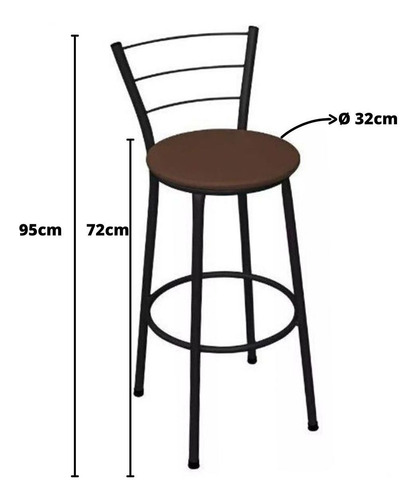 Imagem 3 de 5 de Kit 4 Banquetas Alta Preta Com Encosto Assento Marrom Balcão