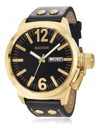 Relógio Magnum Masculino Ma31524u Dourado Couro Preto