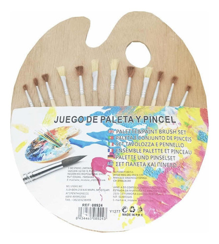 Juego De Paleta Y  12 Pinceles Para Acuarela, Oleo, Acrílico