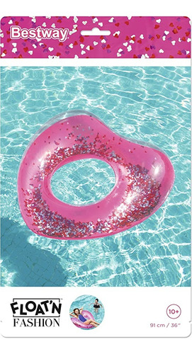 Flotador Salvavidas Inflable Glitter 91cm Bestway Pileta Color Rosa, Amarillo