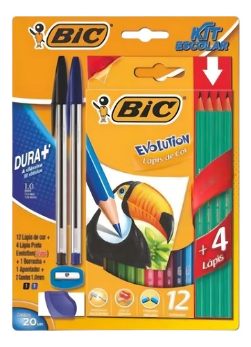 Kit Escolar Completo Bic X 20 Piezas Lapiz Lapiceras Colores Clásicos Tinta Azul Negra Lápices de gráfito Colegial Dibujo