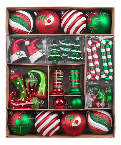 Adornos Para Arbol De Navidad Pinos Gorros Rojo Y Verde 60pz