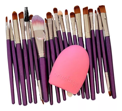 Set De Brochas Maquillaje Profesional De Ojos Organizador 20 Brochas + 1 Limpia  Brochas 0 Color Violeta