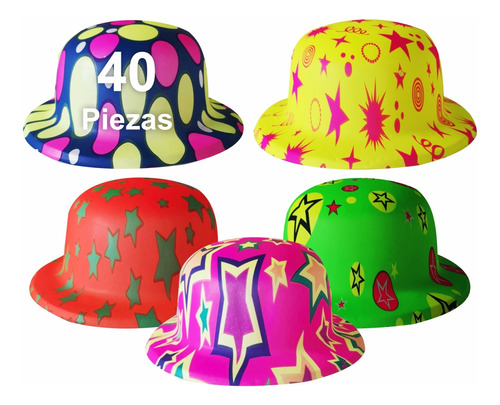 Sombrero Color Neón Para Fiesta Batucada Glow --- 40 Piezas