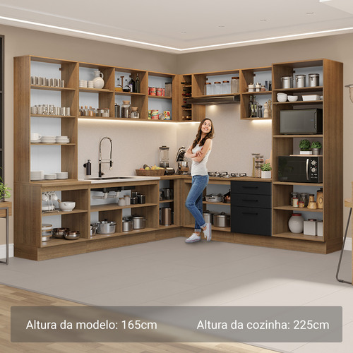 Armário De Cozinha Completa 549cm Agata Madesa 01 Cor Rustic/preto