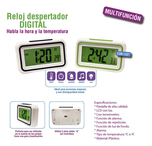 Reloj Digital Despertador Inteligente Mesa Viaje Temperatura Verde