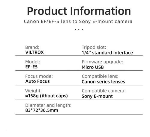 Imagem 7 de 7 de Adaptador Viltrox Ef-e5 P/ Sony A7iii A7sii A7r A6600