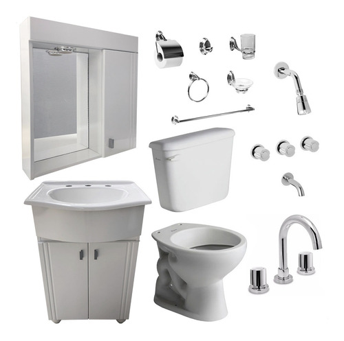 Juego Baño Completo Blanco Canillas Accesorios Sanitarios