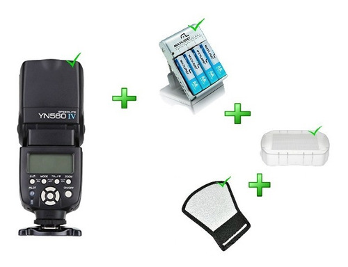 Kit Flash Yn-560iv+rebatedor+difusor+carregador De Pilha