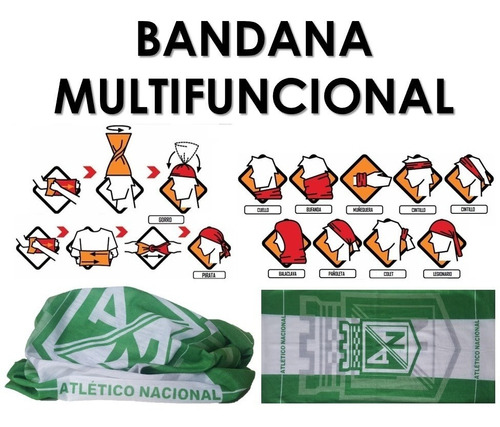 Bandana Atlético Nacional Bufanda Balaclava Pañoleta Balaca