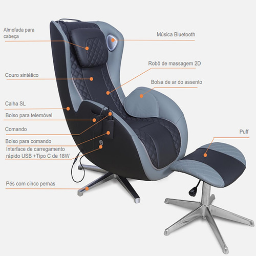 Poltrona De Massagem Bluetooth Calha Sl Compacta
