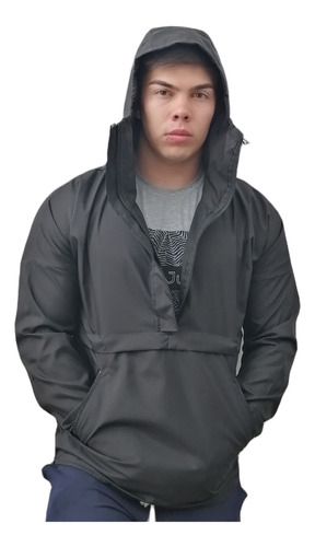 Chaqueta Sponsaix  Canguro Unicolor Negra Para Hombre