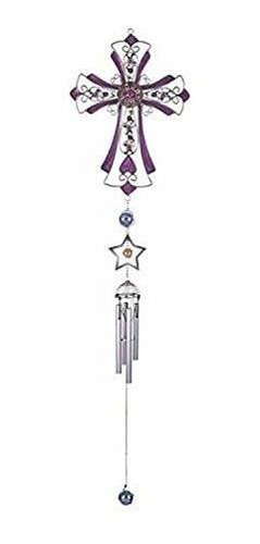 Stealstreet Wind Chime Pewter And Gem Cross Hanging Garden P