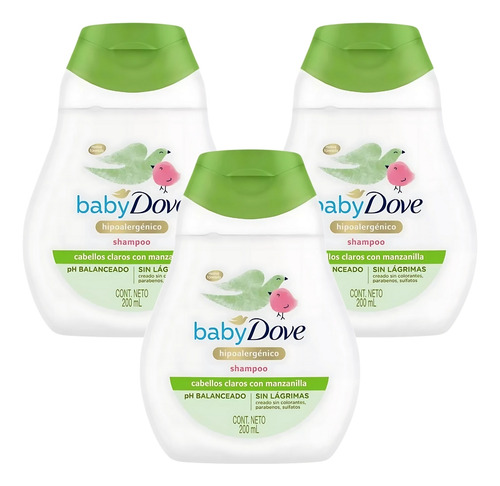 Shampoo Dove Baby Humectación Enriquecida Cabello Claro X 3u
