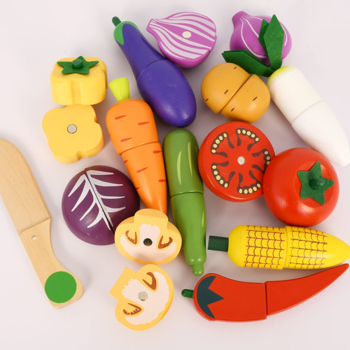 Juego De Juguetes De Madera Magnética Con Frutas Y Verduras Color