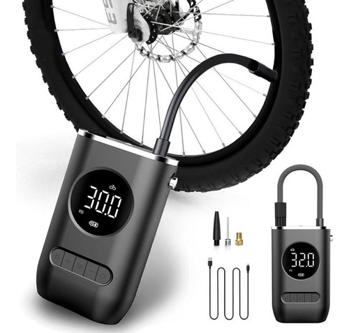 Compresso Digital Calibrador De Pneu Carro Bike Moto Sem Fio Cor Preto 7,4