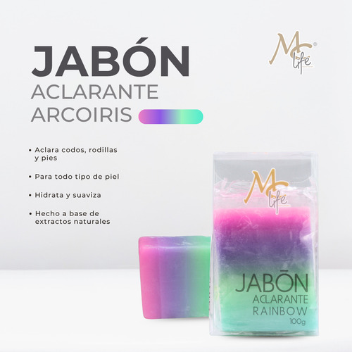 Mc Life, Jabón Arcoíris Aclara Piel, Rostro Y Cuerpo, 100g