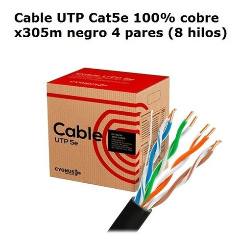 Imagen 2 de 8 de Cable Rollo 305m Utp Exterior Cat 5e Red Vaina Negra Rj45