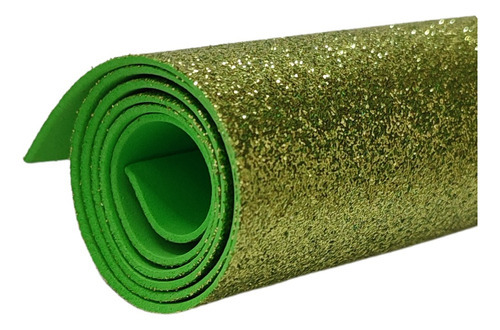 5 Folhas Eva Com Glitter 40x30 Artesanato, Escolar, Decorar Cor Verde-claro