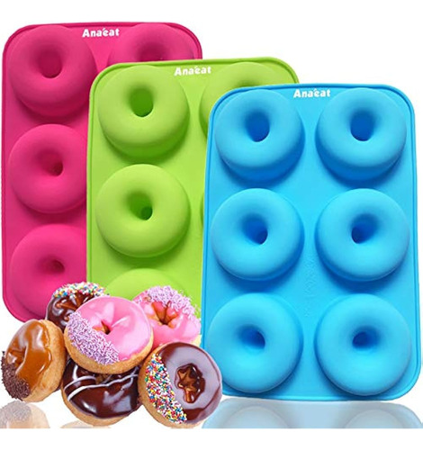 Anaeat 3 Pack Donut Pan Silicone Baking Mold, ¡simplemente S