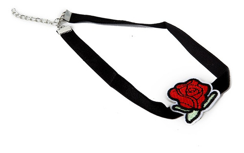 12 Choker Collar 1cm Terciopelo Con Parche Flor Rosa Docena 