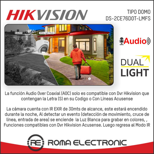 Camara Seguridad Hikvision 1080p Dual Light Audio 2mp Color