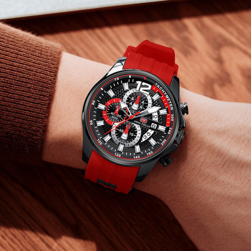 Reloj Cronógrafo Luminoso Mini Focus Correa Red Black