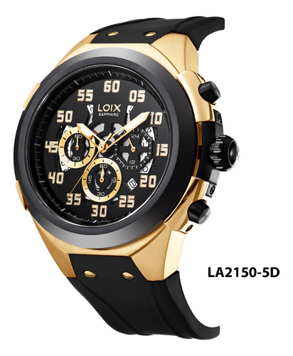 Reloj Hombre  Loix® La2150-5 Negro Con Dorado, Bisel Negro